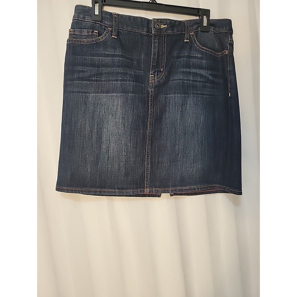 Tommy Hilfiger Denim Skirt Womens Size 8 Blue Knee Length Back Slit Cotton